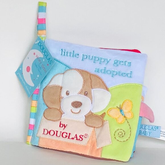 New w/Tag-Douglas Baby Soft Plush Activity Book Little Puppy Gets Adopted - Picture 1 of 14